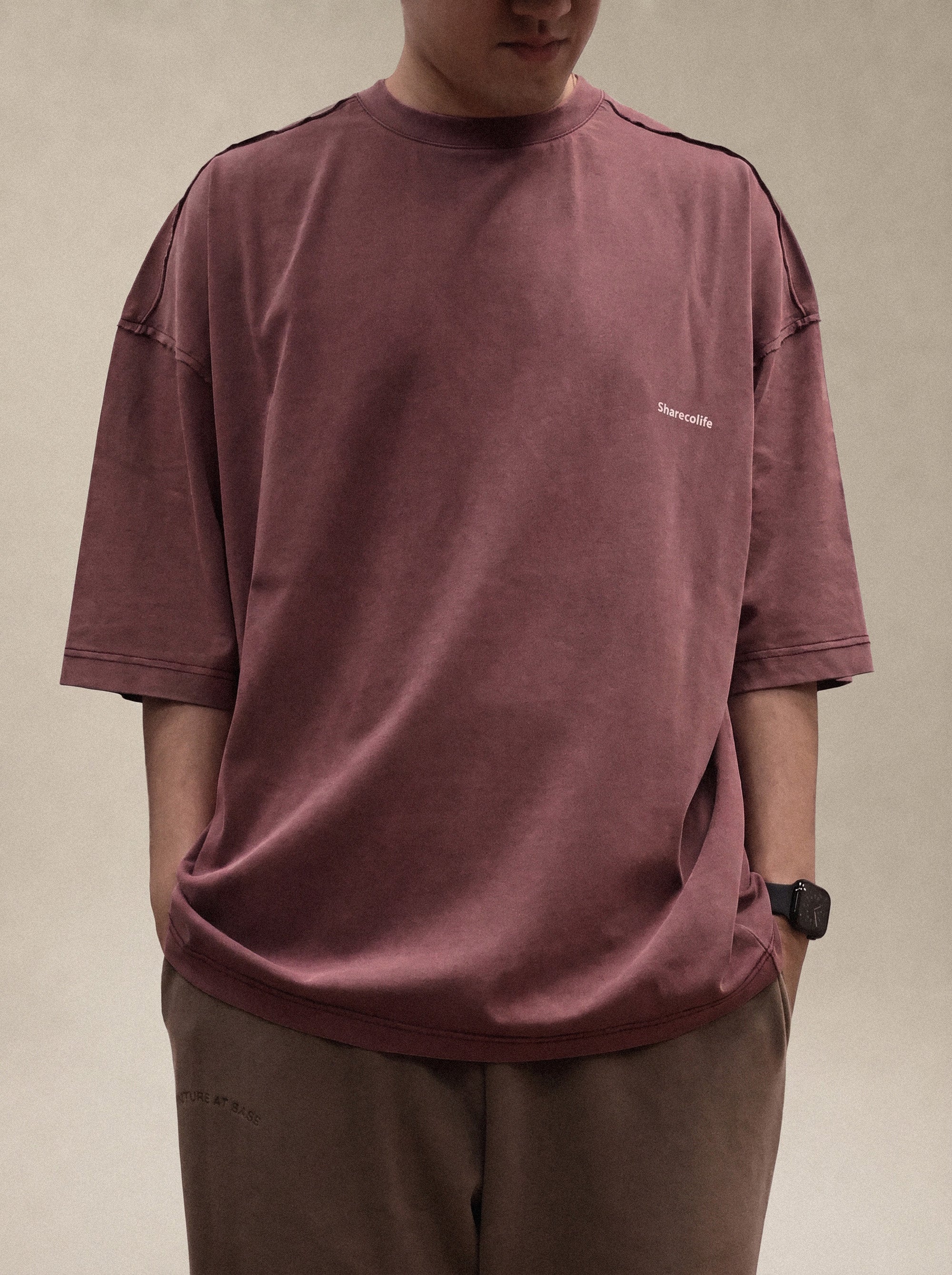 "SHARECOLIFE" DECONSTRUCTED TEE 解構短袖 TEE (褪色紅)